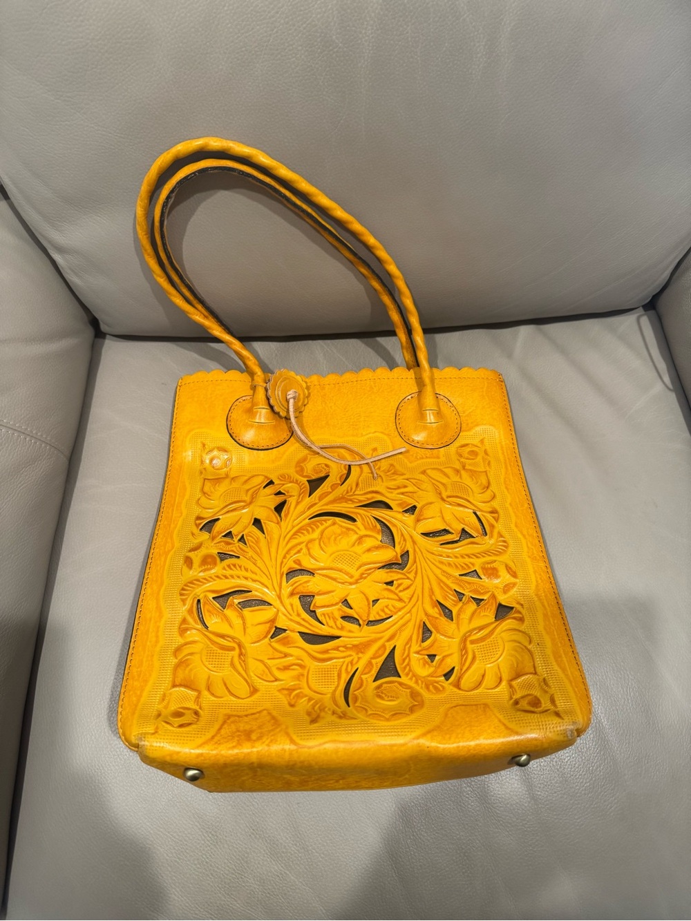 Patricia Nash Yellow Hand-Tooled Cavo Floral Shoulder Bag